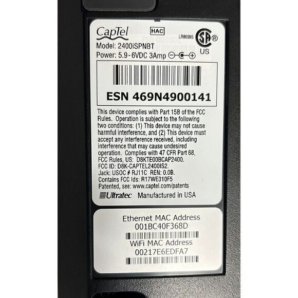 CAPTEL 2400I-CAPTIONED TELEPHONE -#CT2400I-WIFI TOUCHSCREEN W/ POWER SUPPLY - Picture 6 of 7